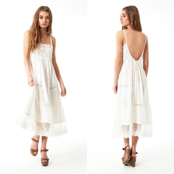 Spell Peaches Lace Slip Dress Boho Ivory Midi White Small EUC - Picture 7 of 8